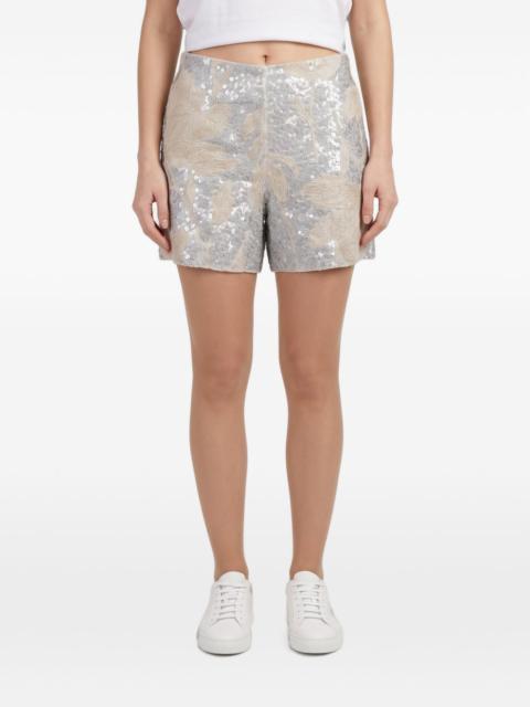 Brunello Cucinelli sequin-embellished floral-embroidered shorts