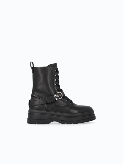 PINKO LEATHER COMBAT BOOTS WITH STRAP