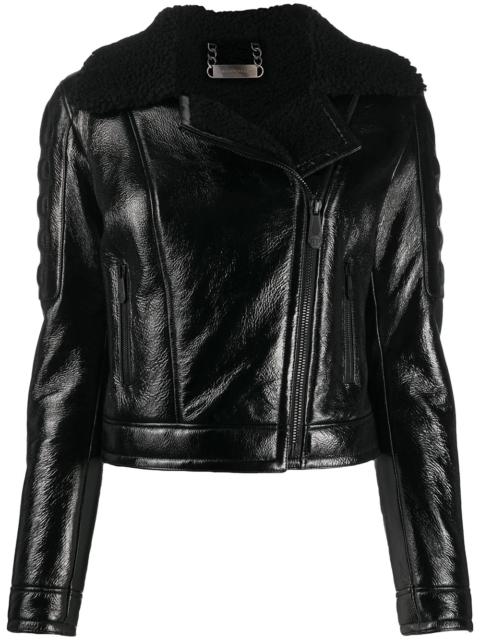 PHILIPP PLEIN shearling-trimmed moto jacket