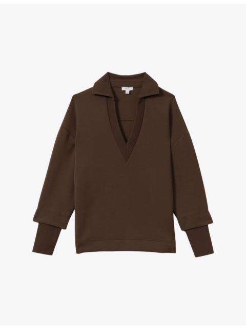 REISS Bernie open-collar relaxed-fit stretch-woven jumper