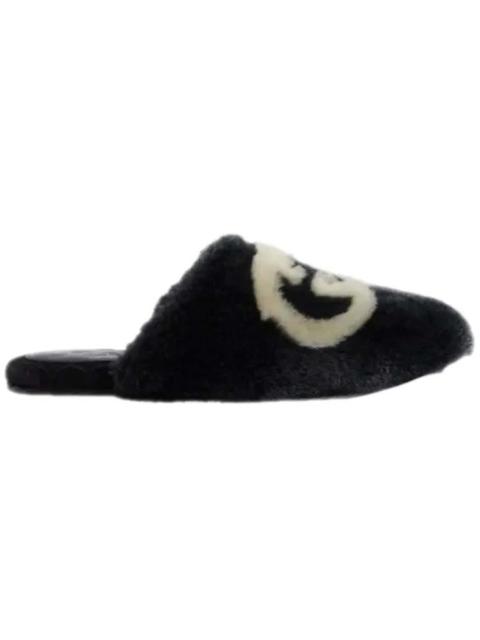 GUCCI Gucci Interlocking G Faux-Fur Slippers Black White (Women's)