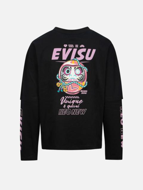 EVISU FAUX TWO-PIECE DARUMA AND LOGO PRINT REGULAR FIT T-SHIRT