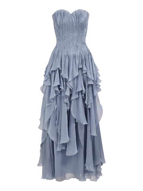 Aje. Gleam Ruched Gown blue