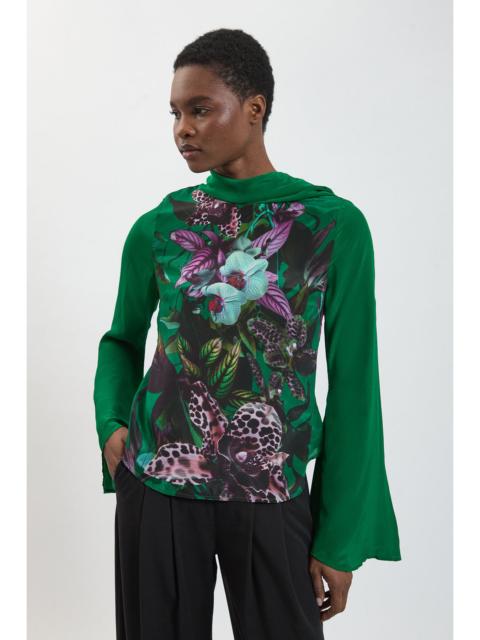 KAREN MILLEN Placement Orchid Print Drama Sleeve Top