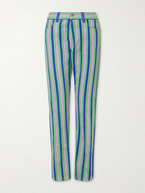 VERSACE Striped Paneled Mid-rise Straight-leg Jeans