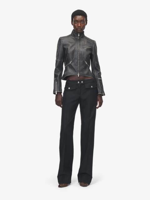 Alexander McQueen Brushed Leather Cropped Jacket
