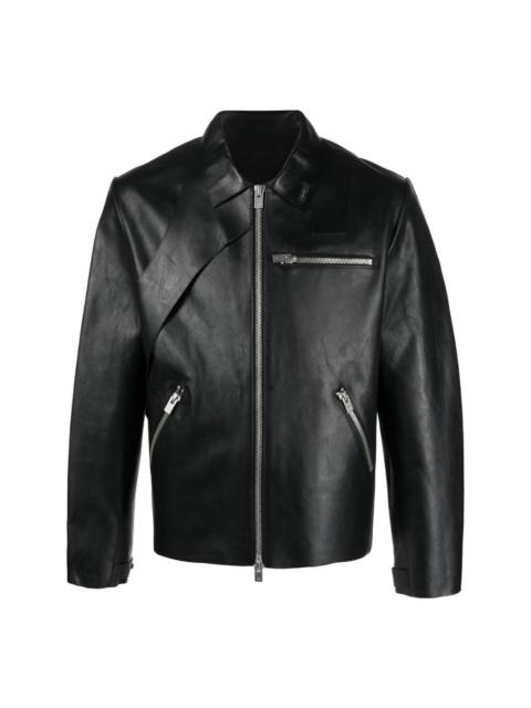 panelled zipped leather jacket
