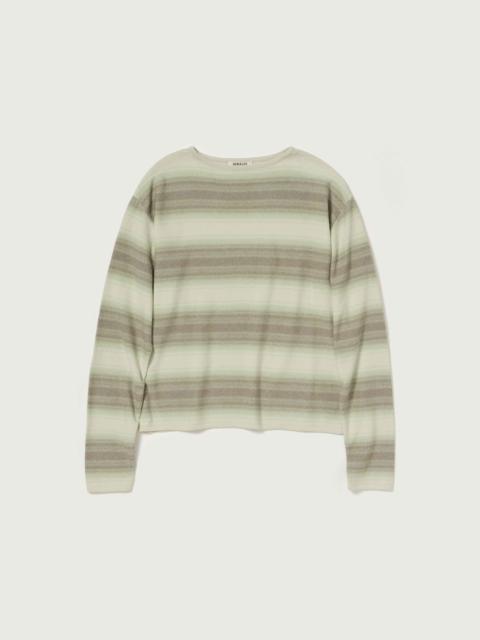 AURALEE COTTON SILK GRADIENT STRIPE KNIT BOAT NECK P/O