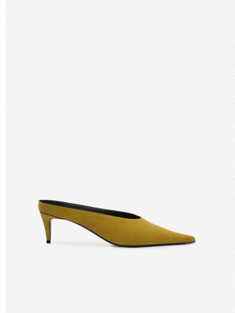 MAGDA BUTRYM Pointed-toe kitten heel mules in green satin