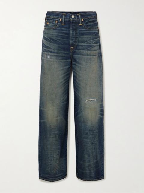 RRL by Ralph Lauren Distressed high-rise wide-leg jeans Dark denim
