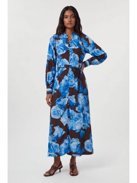 KAREN MILLEN Viscose Woven Stripe Contrast Blue Floral Midi Shirt dress