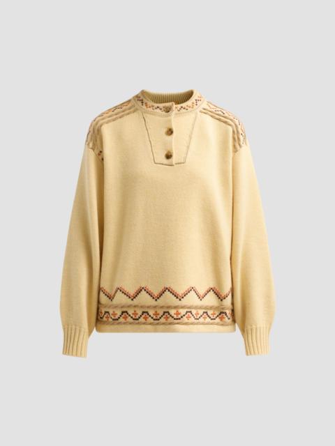 GUEST IN RESIDENCE Women's Fisherman Embroidered Cashmere-Wool Henley Sweater - Butter
