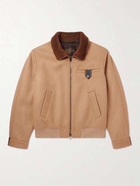 Leather-Trimmed Wool-Blend Bomber Jacket