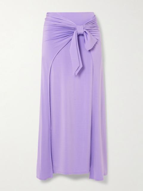rabanne Knotted gathered stretch-jersey maxi skirt Purple