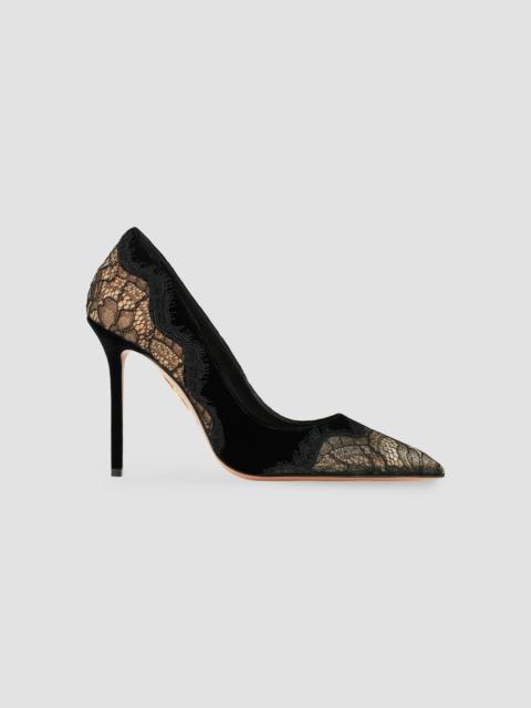 AQUAZZURA Women's Meadow 105MM Lace & Suede Pumps - Black