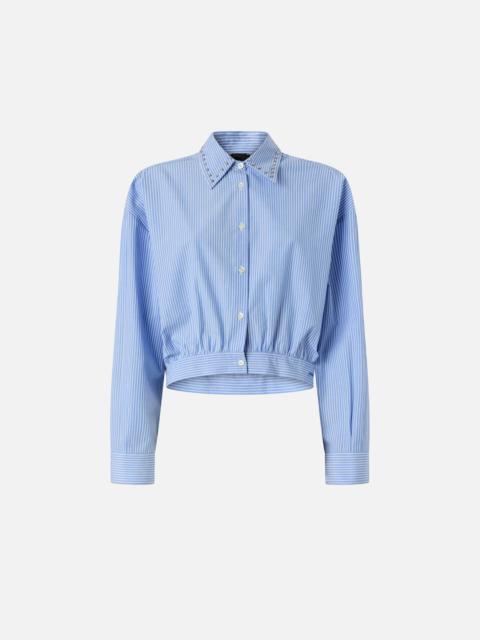 PINKO CROPPED STRIPED SHIRT WITH JEWEL COLLAR