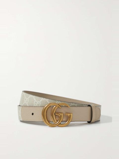 GUCCI Leather-trimmed printed coated-canvas belt
