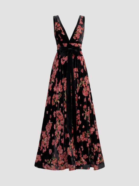 MAC DUGGAL Women's Floral Velvet Plunging V-Neck Ball Gown - Black Multi