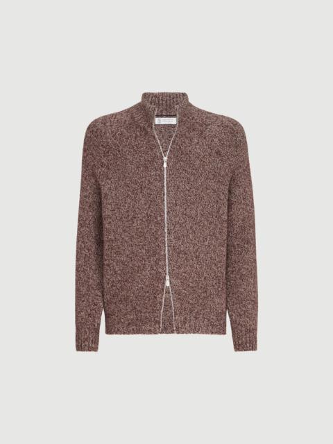Brunello Cucinelli Virgin wool, silk and cashmere chiné cardigan with zipper