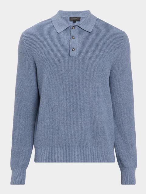 Vince Men's Heirloom Shaker Cotton-Cashmere Long-Sleeve Polo Shirt