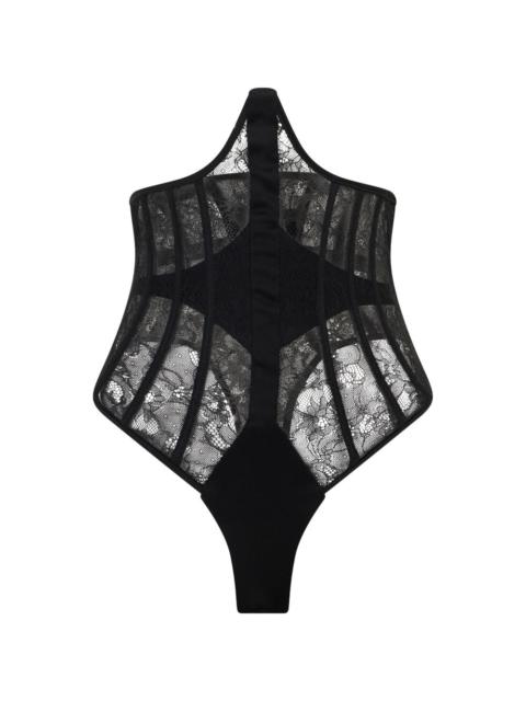 THE MANNEI lace-panelled boned bodysuit