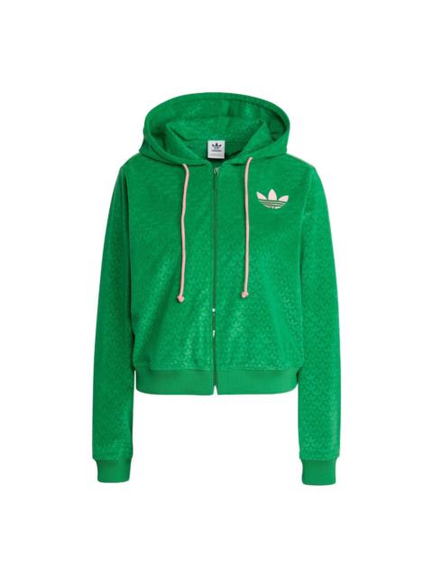 adidas (WMNS) adidas Adicolor Heritage Now Velour Zip Hoodie 'Green' IB2047