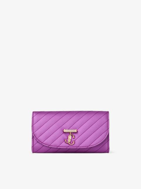JIMMY CHOO Curve Wallet With Chain
Violet Orchid Quilted Satin Wallet Chain with Crystal JC Bar