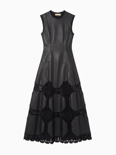 ULLA JOHNSON Ilana Sleeveless Crochet & Leather Dress