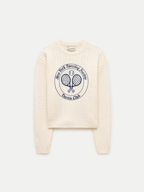 J.CREW Perfect cashmere cable-knit crewneck with "Tennis Club" intarsia