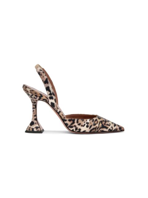 Amina Muaddi Holli Leopard Satin Slingback Pumps animal
