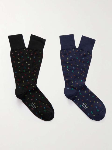 Letters Two-Pack Jacquard-Knit Cotton-Blend Socks