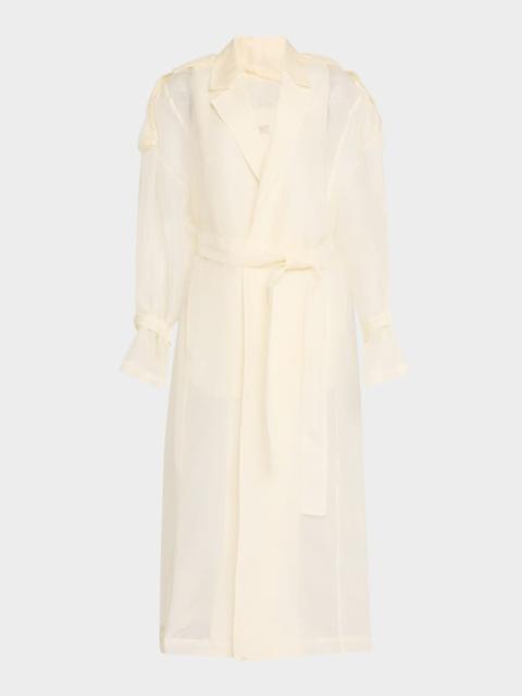 LAPOINTE Feather-Cuff Organza Relaxed Trench Coat