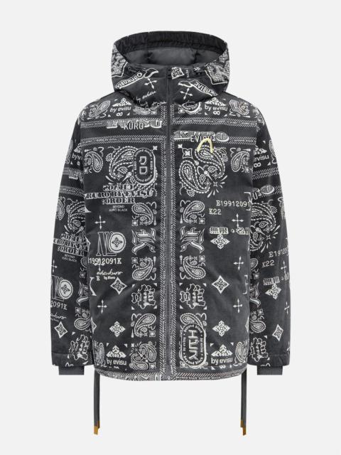 EVISU Monogram Paisley and Logo Print Down Jacket