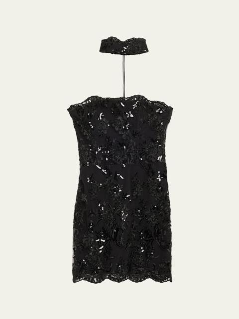 Alice + Olivia Georgie Embellished Lace Mini Dress