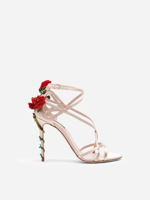 Satin sandals with embroidery