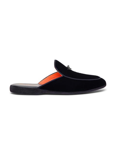 Santoni Men’s blue velvet slipper with bow detail