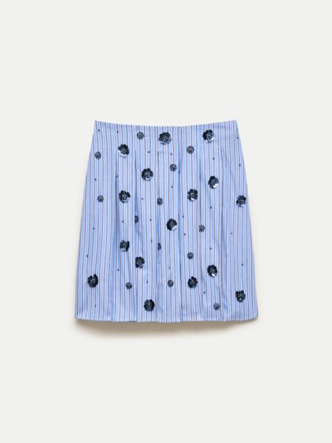J.CREW Pleated prep skirt in stripe with floral embellishments