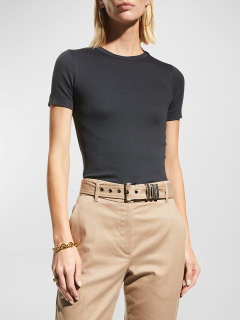 Brunello Cucinelli Ribbed T-Shirt w/ Monili Trim