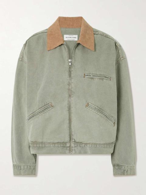SLVRLAKE Camden Garage corduroy-trimmed cotton-canvas jacket Sage green