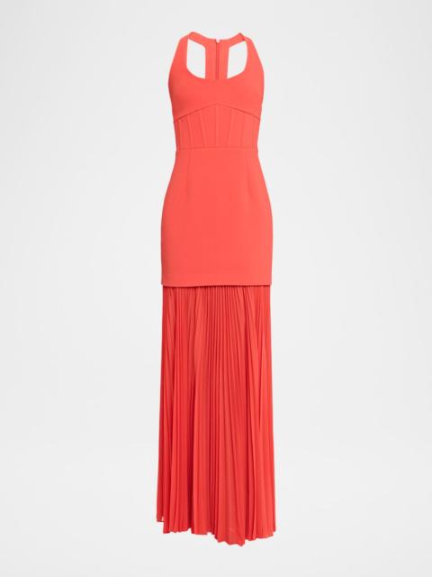 REBECCA VALLANCE Empress Pleated Crepe Corset Gown