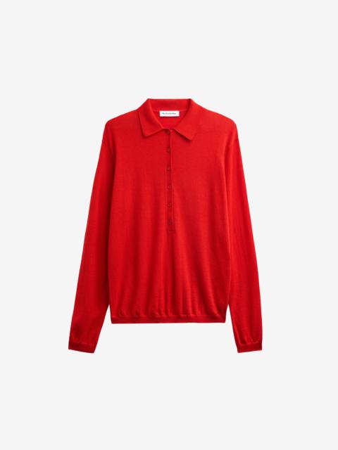 The Frankie Shop Tala Knit V-Neck Polo - Red