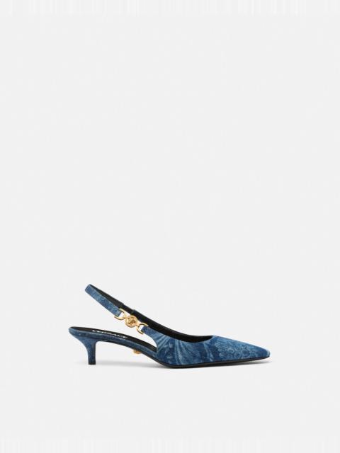 Barocco Denim Low Slingback Pumps