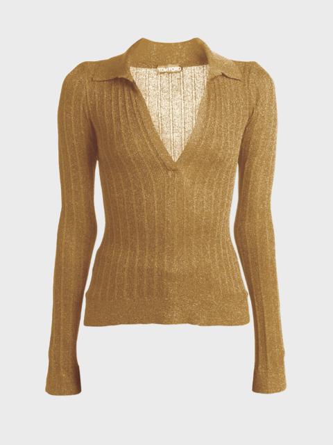 Lurex Knit Polo Sweater