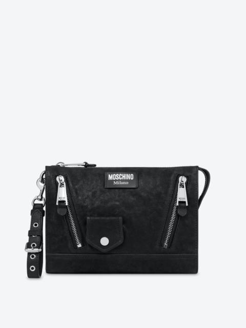 Moschino WASHED NAPPA LEATHER BIKER CLUTCH