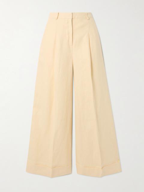 FAITHFULL Clove Pleated Linen Wide-leg Pants