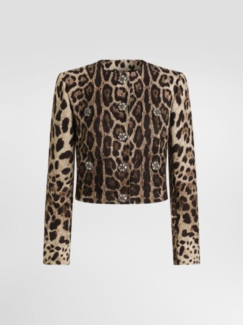 Dolce & Gabbana Leo-print brocade single-breasted jacket with jewel buttons