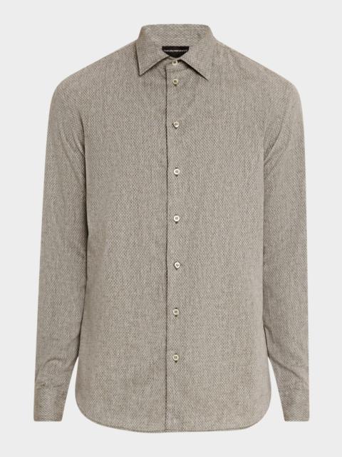 EMPORIO ARMANI Men's Linen and Cotton Diamond-Print Sport Shirt