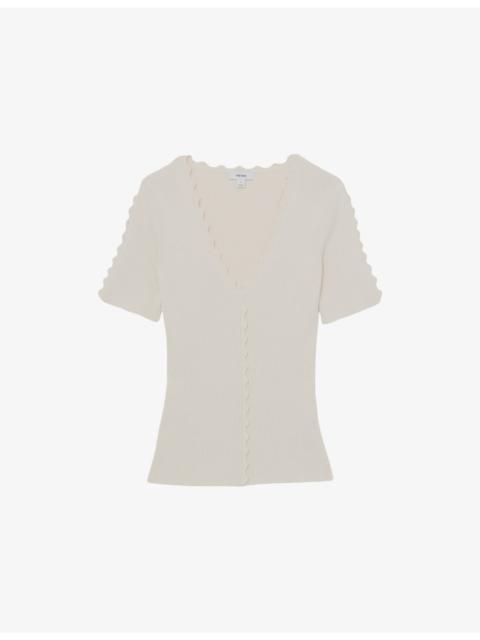 REISS Marcy Scalloped-Trim Knitted Top