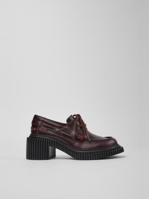 CAMPER Pix London Burgundy Leather Moccasin Shoes for Women.