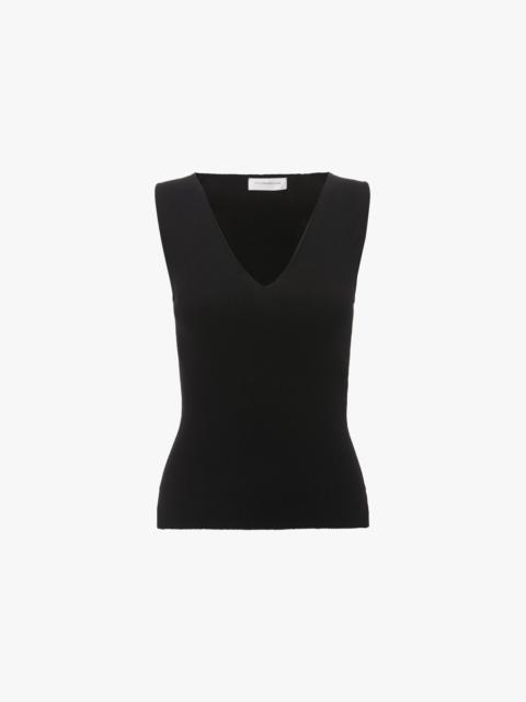 Victoria Beckham Rib Detail V-Neck Tank In Black